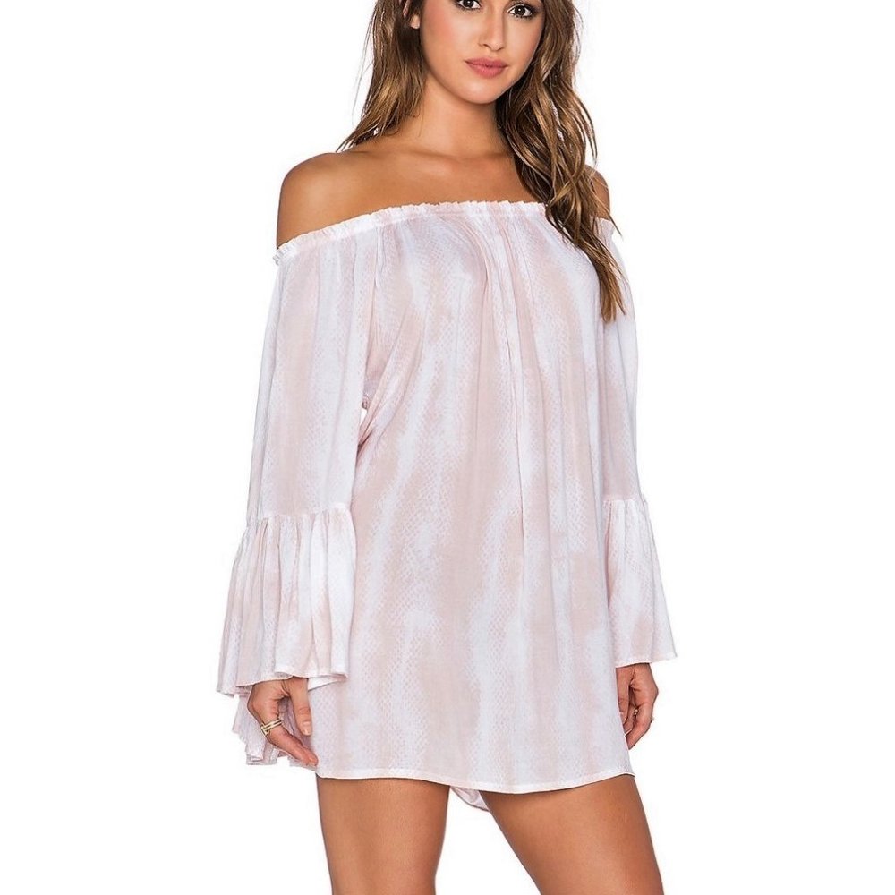 INDAH Kamani Off The Shoulder Dress -Blush Snake S